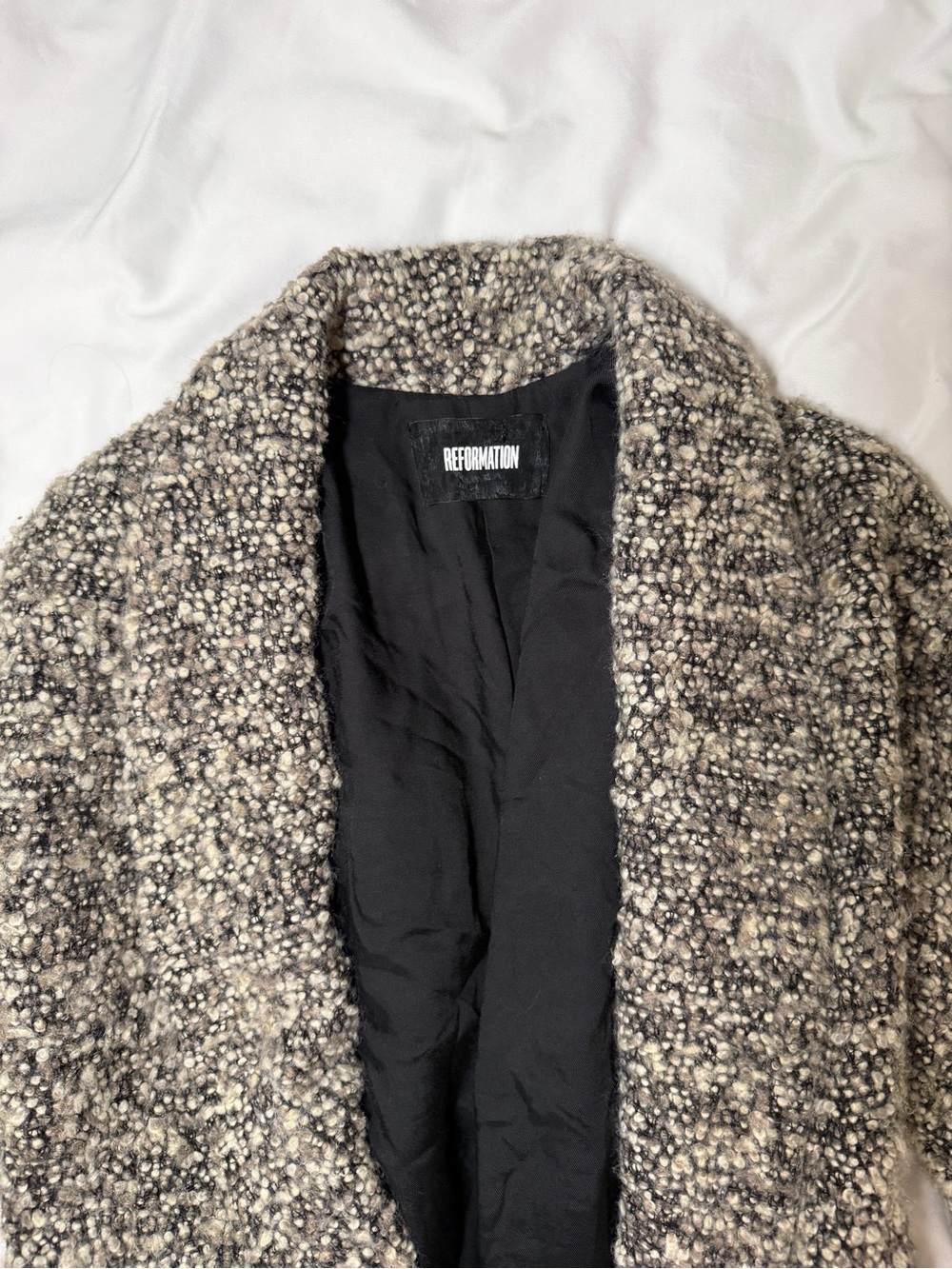 Reformation Speckled Bouclé Teddy Jacket in Black & Cream